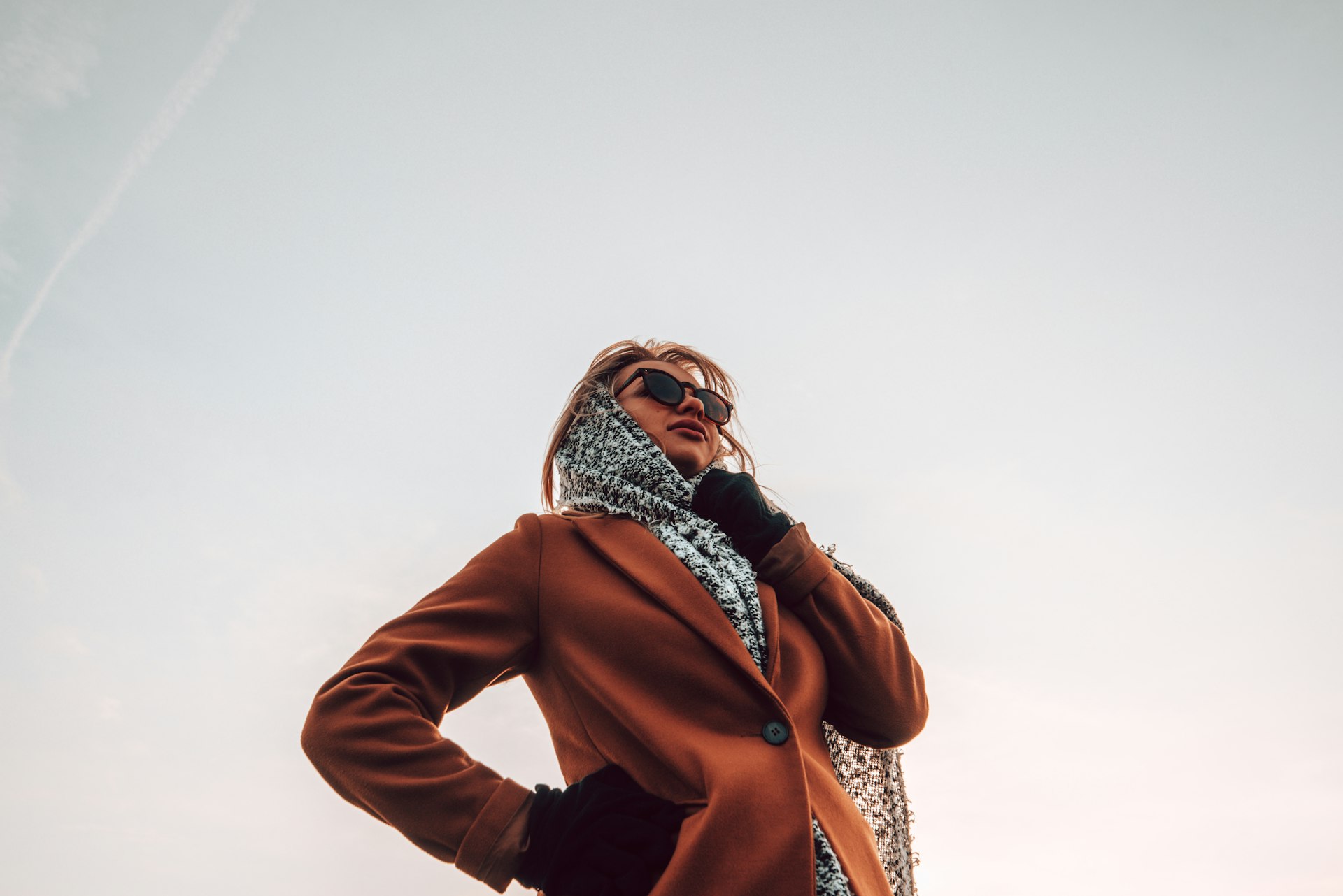 woman wearing brown peaked-lapel topcoat